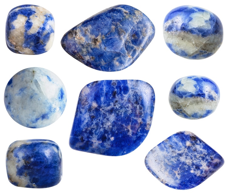 Sodalite minerals in a range of colors