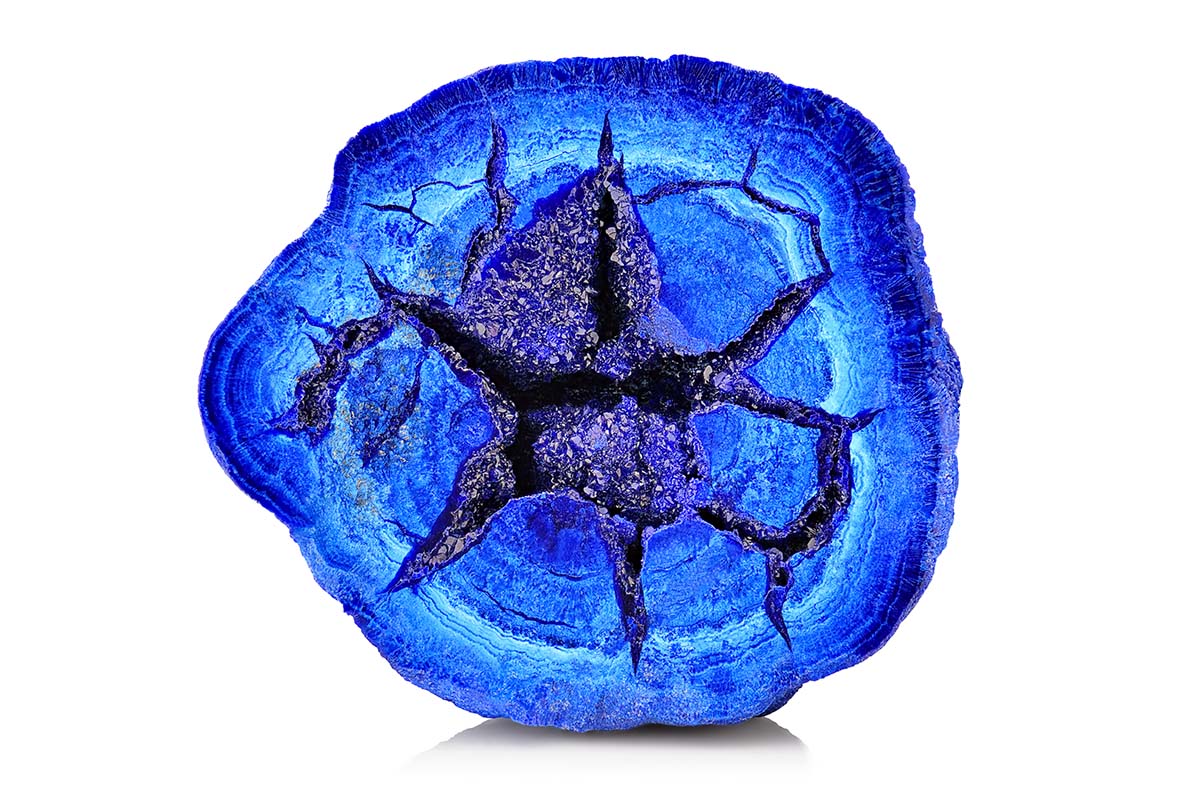 Geode of azurite of a pure and intense blue, coming from Mikheevskoe, Chelyabinskaya, in Russia