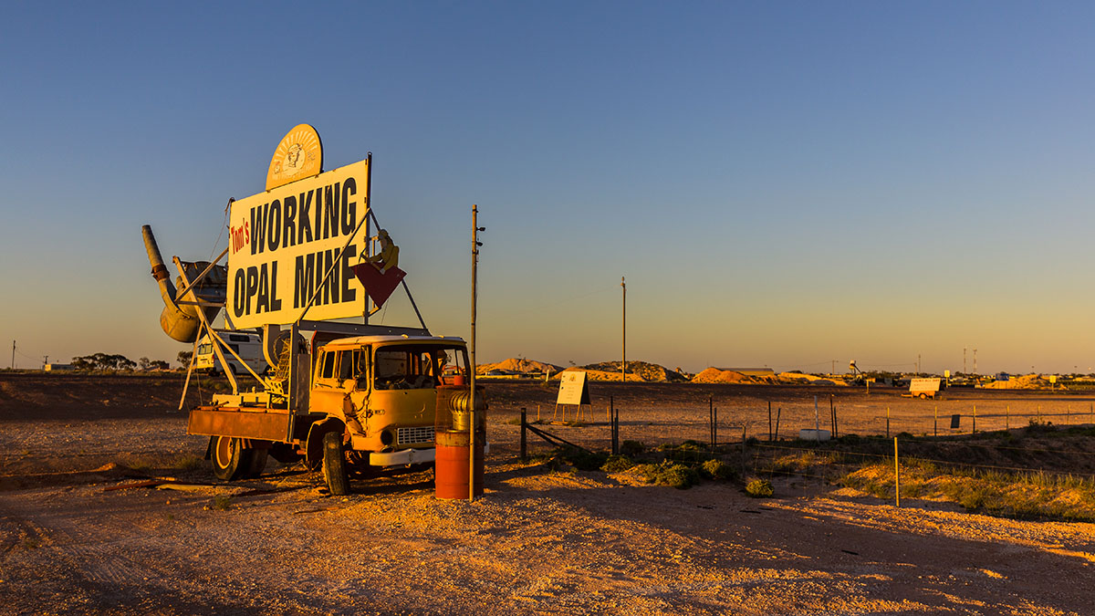At the entrance of an opal mine in Australia