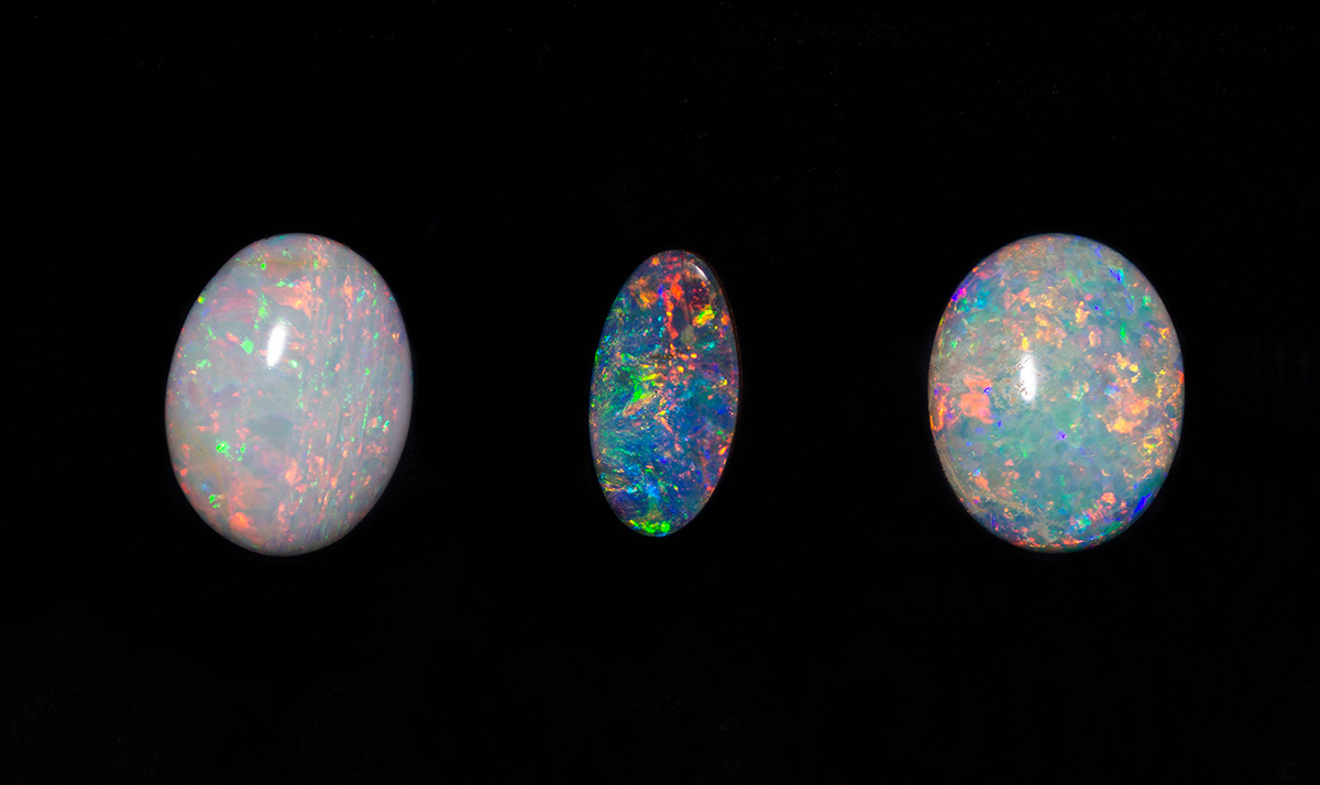 Three superb precious opals from Queensland, Australia