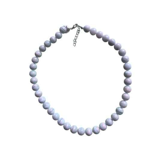 Collier en Calcédoine Bleue - Pierres Boules 10mm